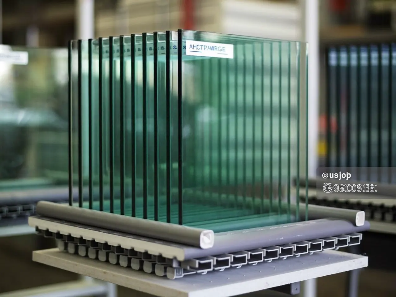 Insulating glass units stacked in a fabrication workshop